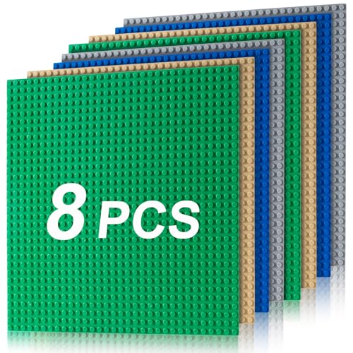 Image of Husfunov 8 Pack Classic Baseplates, Building Plates for Building Bricks, Compatible with All Major Brands and Activity Table-Baseplate 10 inch x 10 inch, Age 3 and up, Multicolored