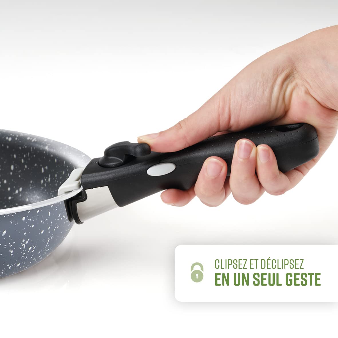 Qulinart by Brandt - Batterie de Cuisine en Aluminium Pressé - 3 Poêles 20, 24 et 28 cm + 3 Casseroles 16, 18 et 20 cm + 3 Couvercles + 1 Poignée Amovible - Noir