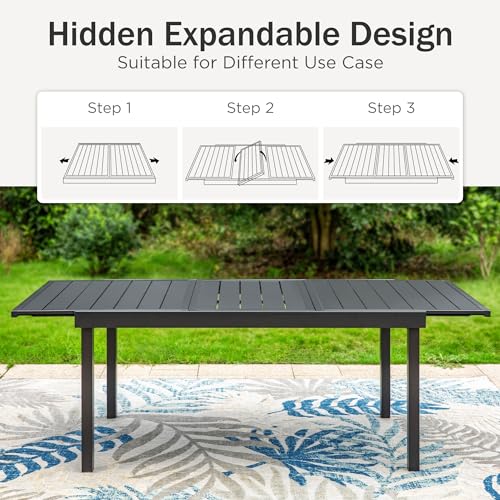 Image of PHI VILLA 9 Pieces Outdoor Dining Set, Expandable Metal Table (64 inch-82 inch) and 8 Swivel Dining Chairs - Perfect for Patio, Garden, Deck, Porch, and Yard, 9PCS Outdoor Dining Set Style 2