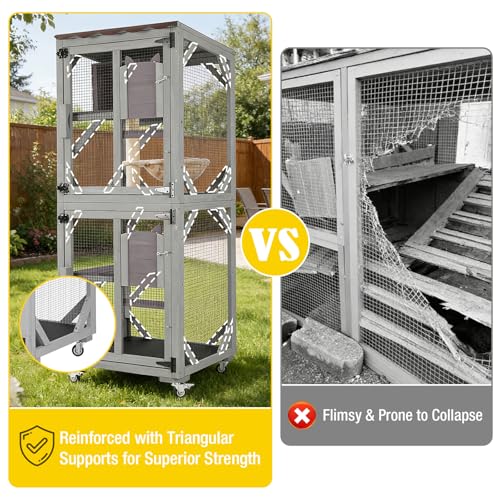 Image of 62.8'' Cat Catio Enclosure, Multi-Level Cat Cage with Jumping Platforms, Sisal Scratching Post & Weatherproof Roof Cover, Solid Fir Wood Cat House for Indoor Outdoor Use, Grey (Fits 2-3 Cats)