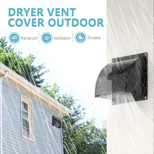 Image of 4 Inch Dryer Vent Cover Outside, HG Power Metal Exterior Vent Cover with Removable Screen & Cushioned Non-Return Flap, Air Wall Vent for House, Range Hood, AC, Opening Diameter: 3.81 inch Black