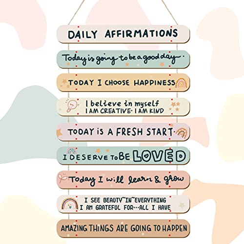 Image of Gerrii Mental Awareness Positive Affirmations Wall Decor Wooden Inspirational Wall Art Motivational Hanging Art Positive Self Love Quotes Decor for Office Bedroom(Rainbow)