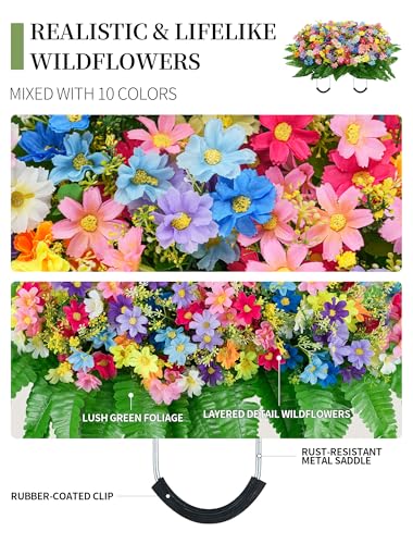 Headstone Flower Saddle Decorations: Spring Cemetery Flowers for Grave Easter Memorial Day - Colorful Artificial Wildflowers for Outdoors Tombstone Gravestone Decor image 5