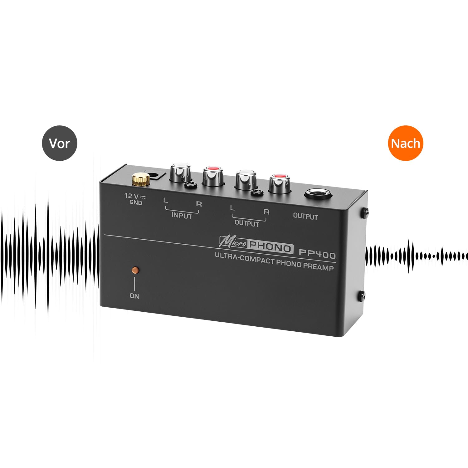 QWORK Preamplificatore phono stereo DC 12V uscita RCA 6.35