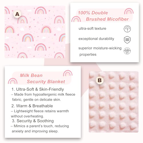 Image of Viviland Toddler Nap Mat with Pillow and Minky Dot Blanket, Large Thick Rolled Sleeping /Slumber Bags, Kids Girls Sleeping Mat for Preschool, Daycare, Kindergarten, Travel Camping- Pink Rainbow