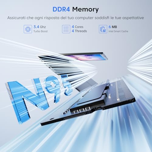 ACEMAGIC 2025 Pc Portatile 17.3 Pollici 16 GB RAM DDR4 512 GB SSD, 4 nuclei Processore Alder Lake N95,Fino a 3,4 GHz,6000Mah,Wi-Fi 5,BT5.0,3*USB 3.2,HDMI,Type C,Notebook Argento
