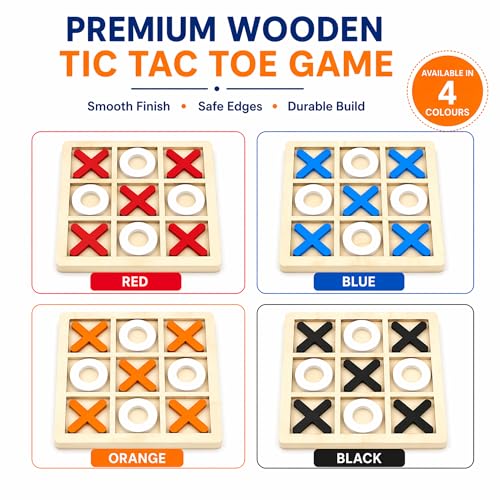 Image of Wudly Wooden Tic Tac Toe Game for Kids & Adults | Classic XOXO Strategy Board Game | Zero & Cross Brain Puzzle Travel Toy | Festival & Birthday Gift | 1 Piece | Random Color