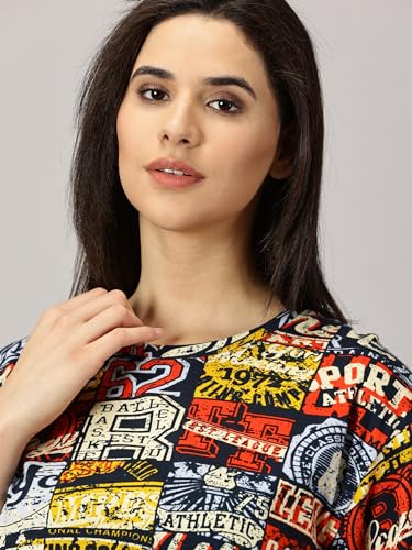 Image of RodZen Oversized Loose Fit Half Sleeves Cotton Round Neck Printed T-Shirt for Womens /Girls