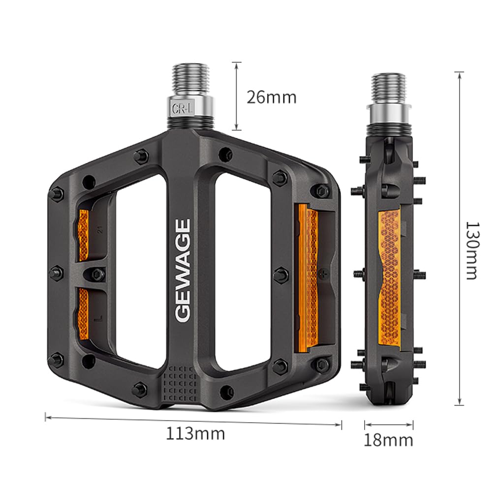 GEWAGE Pedali per bicicletta, in fibra di nylon, con riflettori, 9/16 pollici, antiscivolo, leggeri pedali con 3 cuscinetti per bici da corsa, MTB, e-bike