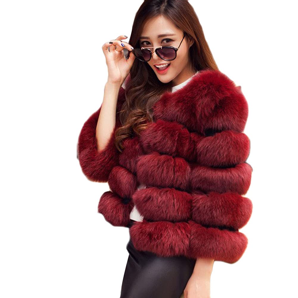 DAIHAN Cappotto da Donna in Finta Pelliccia Manica Lunghe Confortevole Caldo Cardigan Giubbino Capispalla Imbottito Cappotti Giacca in Morbida Pelliccia Sintetica