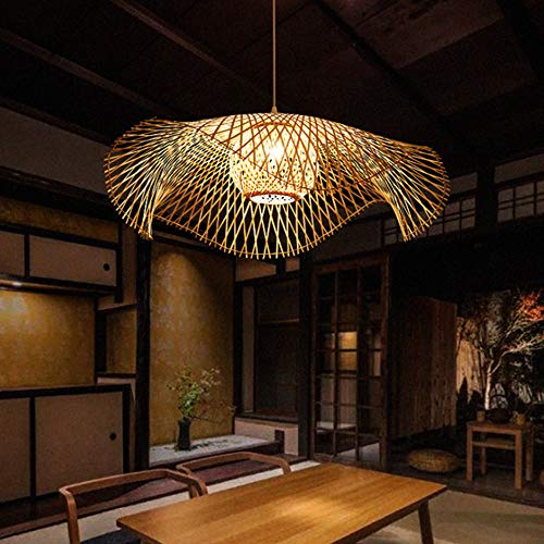 Suspension en bambou tissé main 75cm, lustre rétro d'exception - 4