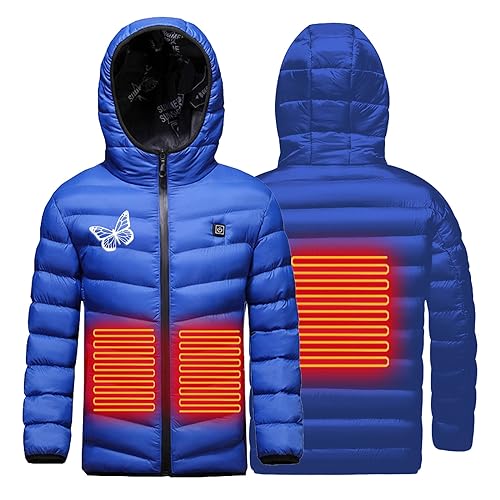 Heated Jackets for Boys Girls, USB Rechargeable Electric Hooded Heated Jacket Heating Warm Coat Waterproof Outwear