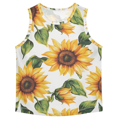 JUNZAN Rustic Sunflower White Tank Tops for Boys Sleeveless Kids Vest Toddler Boys Undershirts for Running Golf Hiking 3T