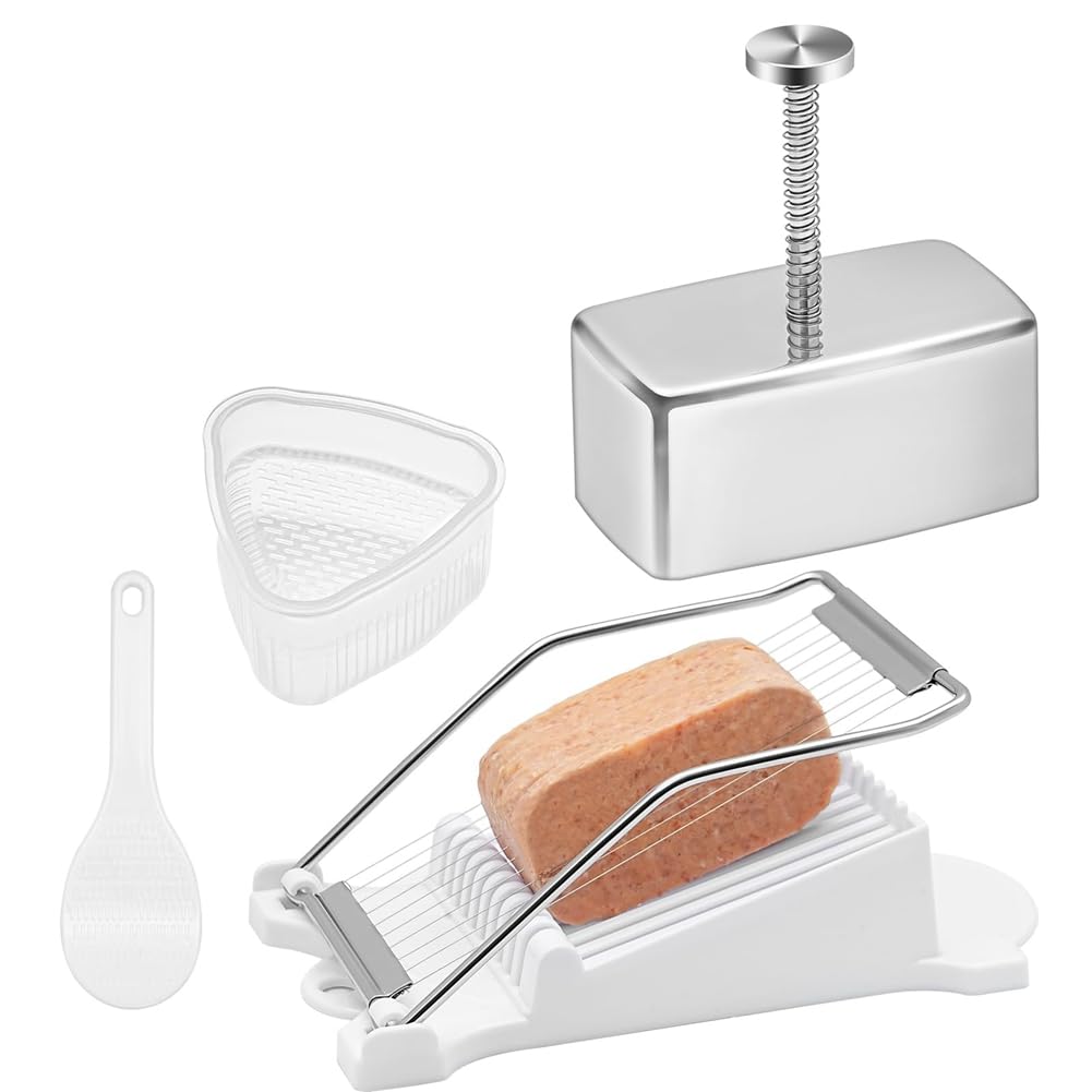 CTRLZS Onigiri Mold Set Stainless Steel Musubi Mold with Slicer and Triangle Rice Ball Mold and Rice Spoon Musubi Press Mold