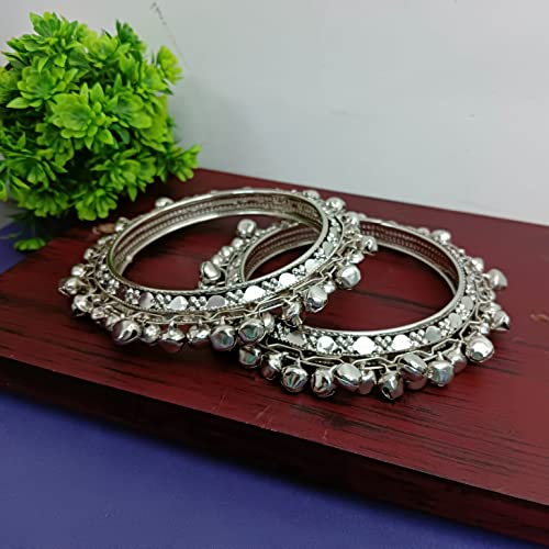Efulgenz Indian Oxidized Jewelry for Navratri Boho Vintage Antique Tribal Indian Oxidized Bell Charm Bracelet Bangle Set Jewelry for Women2