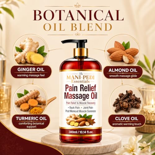 Image of TMPE Pain Relief Massage Oil for Joint & Back Pain, Muscle Soreness | Natural Healing of Ginger, Turmeric & Clove | Therapeutic Massage - 300ml (Pack of 2)