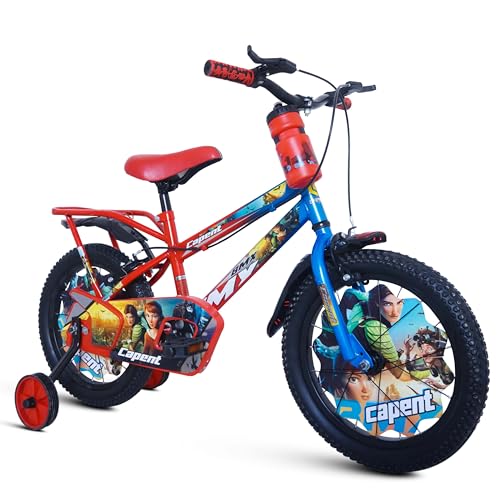 Image of CAPENT BMX 16T Kids Cycle with Carrier & Side Wheels | Rigid Suspension | 11 Inches Frame | Ideal for 4 to 6 Years Boys & Girls Kids Bike (Red-Blue)