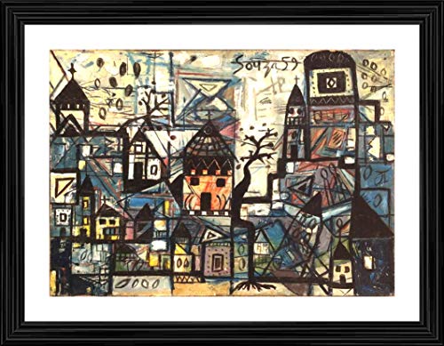 Image of Decoratus� *City Landscape* (1959)- Famous Painting by Francis Newton Souza, Wall D�cor Frame. Matt Satin Print with MDF & 2 inchPS Black Frame. Size 16 inchx21 inch