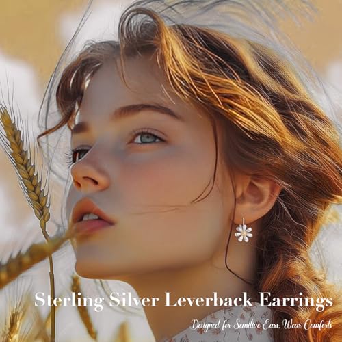 Daisy Earrings 925 Sterling Silver Leverback Drop Dangle Earrings for Women 18K White Gold Plated Hypoallergenic Cubic Zircon Daisy Flower Earrings Jewelry Gifts for Sensitive Ears4