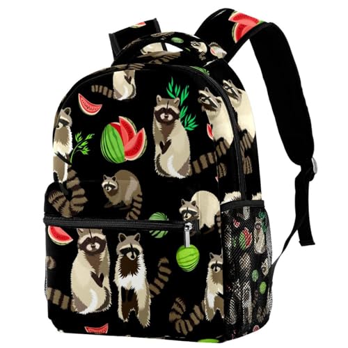 Sac à dos d'école imprimé raton laveur et pastèque multicolore 40cm
