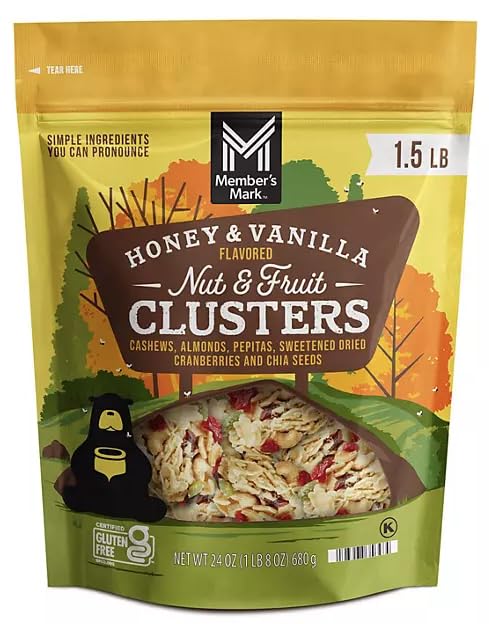 Member Mark Honey and Vanilla Flavored Nut and Fruit Clusters | 24 Ounces of Cashews, Almonds, Pepitas, Sweetened Dried Cranberries and Chia Seeds