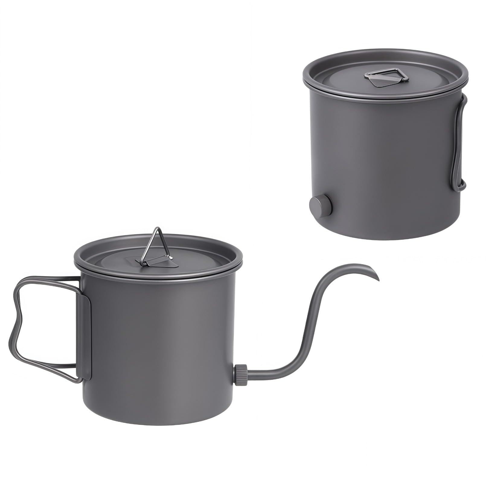 Amazon | Ziuuihu チタン製コーヒーポット 折りたたみハンドル 蓋付き