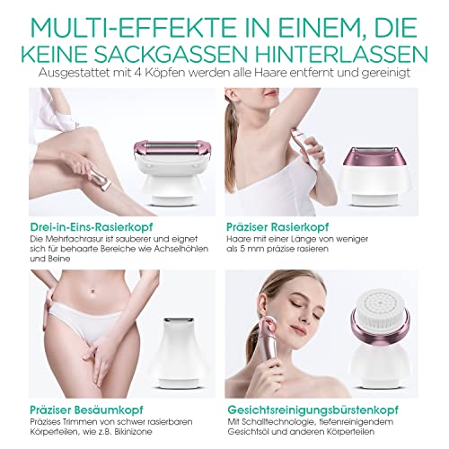 VOYOR Elektrischer Damenrasierer Nass und Trocken Rasierer Damen Wiederaufladbar Ladyshaver für Bikinizone Körper Achseln Kabelloser Wasserfest 4-IN-1 Elektrorasierer ES400 - Image 4