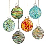 Set 6 Hand Blown Glass Hanging Christmas Ball Ornaments Glass Gazing Balls Blown Witches Balls Glass Decorative Hanging Ornaments for Friendship Garden Patio Decor for Women