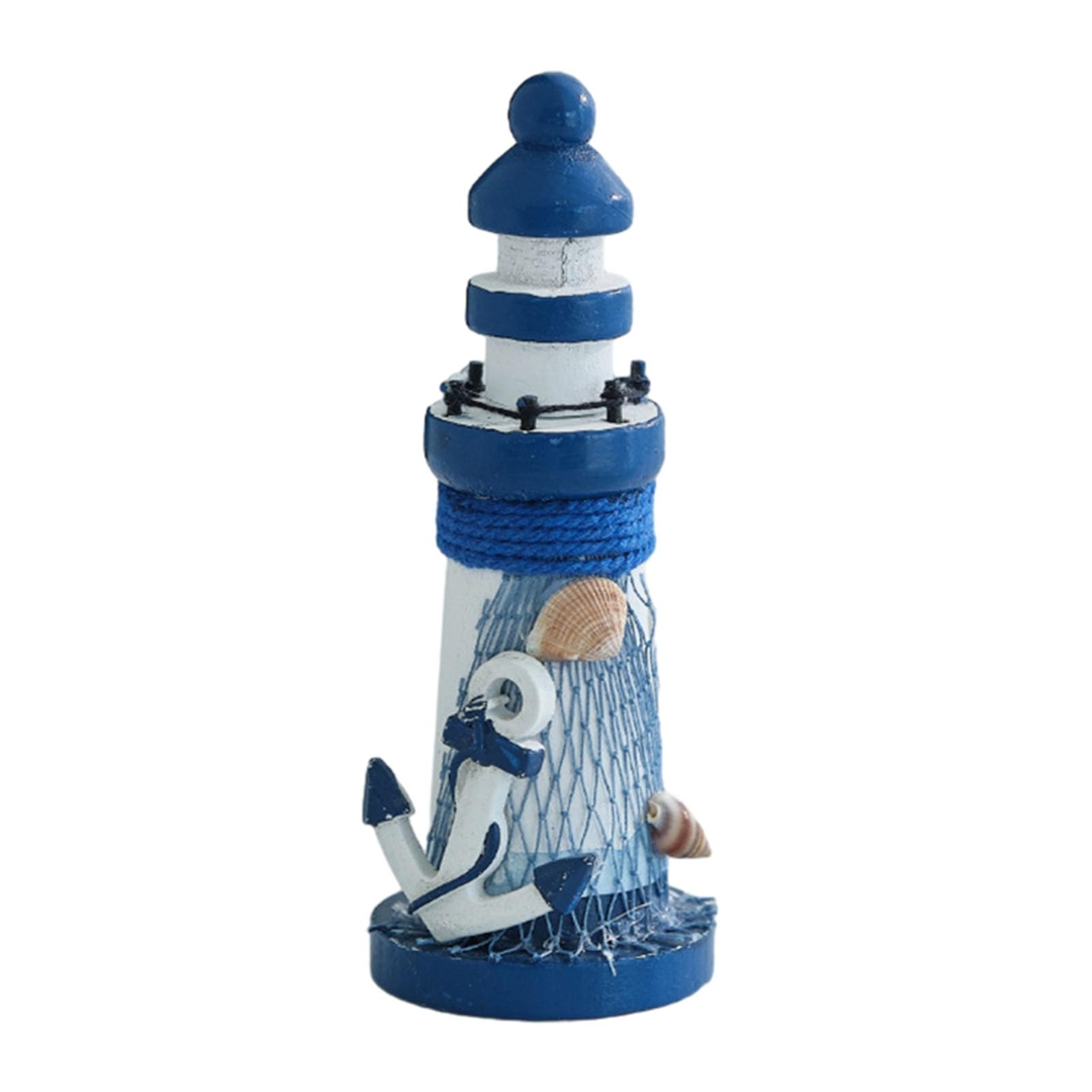 Rikuuui Wooden Lighthouse Figurine, Handmade Nautical Lighthouse Beach Decoration, White Blue Coastal Tabletop Decor for Home, Living Room F