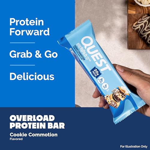 Image of Quest Nutrition Overload Protein Bars, Cookie Commotion, 20g Protein, 1g Sugar, 3g Net Carbs, Gluten Free, 12 Count