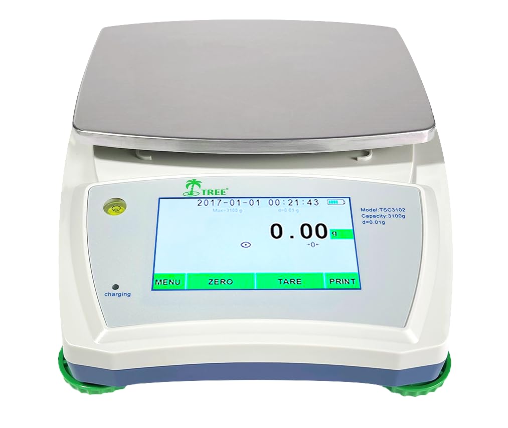 Tree TSC-2102 Touch Screen Laboratory Balance – 2100g x 0.01g, High Precision, Durable Glass Shield, Slim Design, LCD Display – Ideal for Labs, Professional, Fitness & Cooking Use