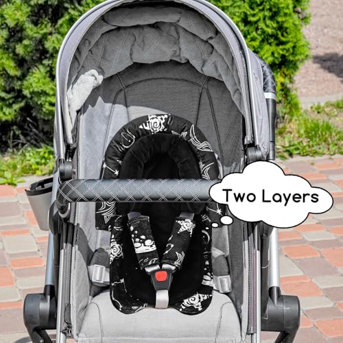 Image of GFU Baby Car Seat Head Support for Newborn, 2 in 1 Infant Car Seat Head Body Support with Strap Pads, Soft Stroller Cushion Pillow Insert for Girls, Fits for Stroller, Swing, Black Star