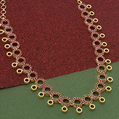 Image of KOLLAM SUPREME GOLD PLATED PREMIUM FASHION ROUND DESIGN RUBY NECKLACE FOR WOMEN