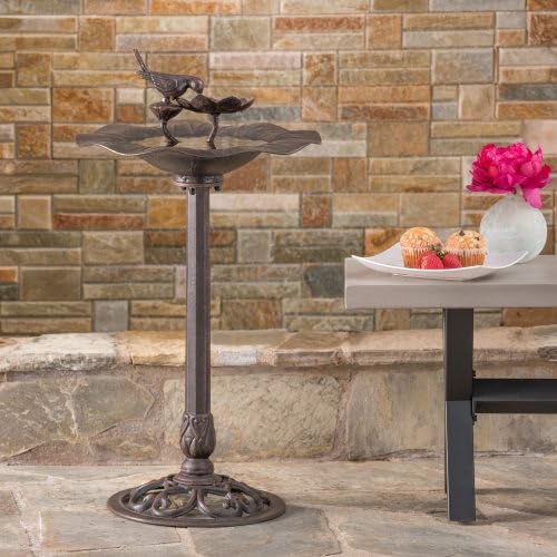 Outdoor Aluminum and Iron Top Bird Bath with Iron Base - Charming Addition to Your Outdoor Space