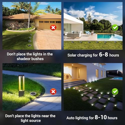 Image of XERGY Outdoor Mini Solar Powered Ground Lights, Flat Disc Light, IP68 Waterproof, Anti-Rust, Landscape Lighting for Pathway, Garden, Lawn Walkway, Driveway Cool White (Pack of 4)