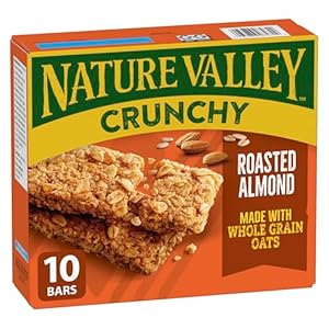NATURE VALLEY Roasted Almond Crunchy Granola Bars, No Artificial Flavours, No Artificial Colours, Snack Bars, Made with Whole Grain Oats, Pack of 10 Granola Bars, Made with Almonds