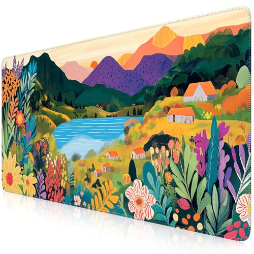 Image of iCasso Large Gaming Mouse Pad (35 inchx16 inch) - Waterproof Desk Mat with Non-Slip Rubber Base & Stitched Edges - Extended Keyboard Mousepad for Computer, PC, Office, Home Workspace (Oil Painting)