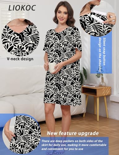 Image of Hospital Gowns for Women Open Back Tear Away Snap Post shoulder Dress Short Sleeve Soft Adaptive Clothing with Pockets