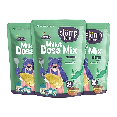 Slurrp Farm High Protein Millet Dosa Instant Mix, Supergrains And Spinach, Natural And Healthy Food, 150g (Pack Of 3)