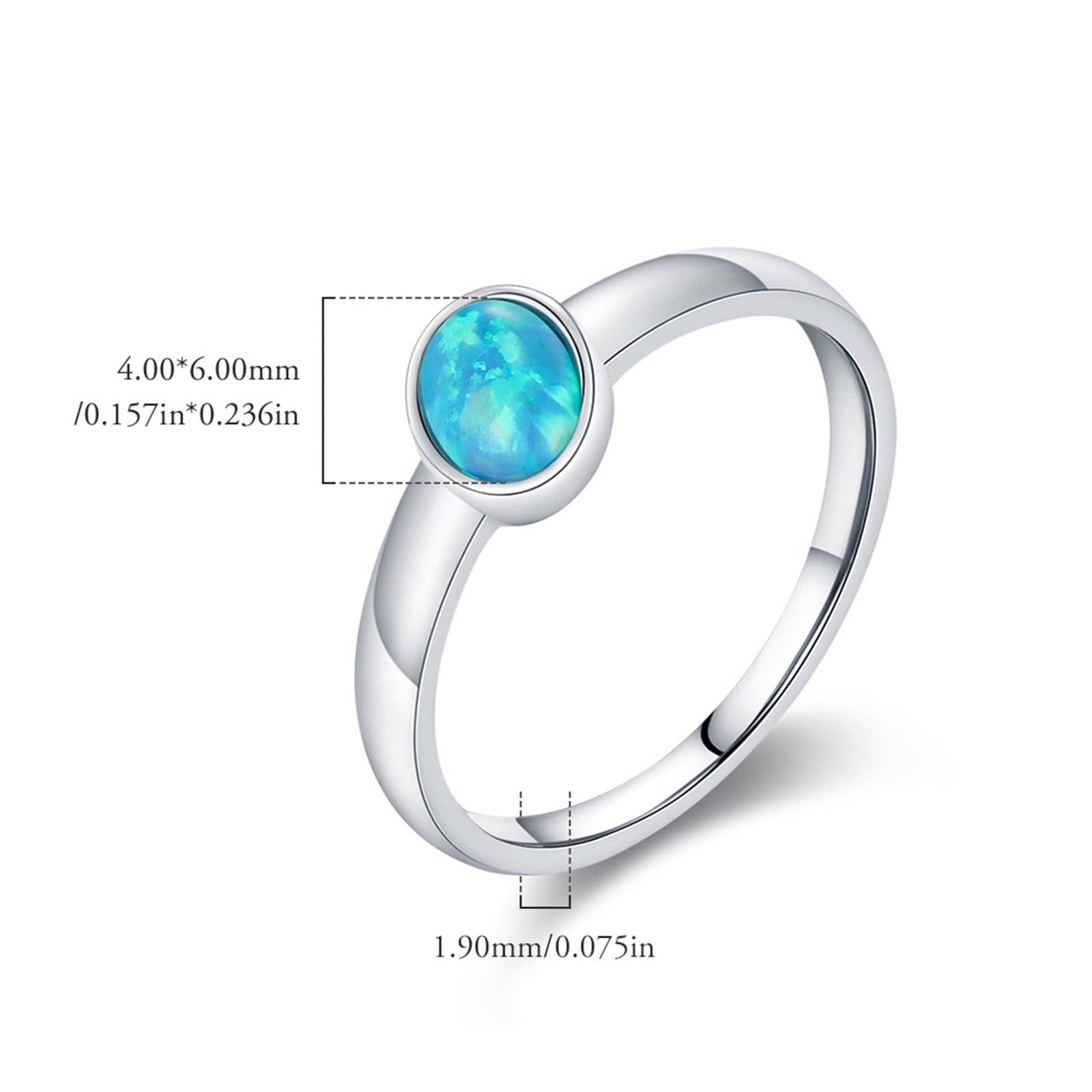 KnSam Eheringe 9K/14K Weiß Gold, Ovalschliff Blau Opal Hochzeitsband Au375/ 585 Weißgold, Solitärring Trauringe Echtschmuck, Gr.47-62