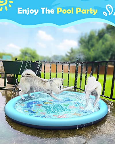 Image of Peteast Anti-Slip Ocean-Themed Splash Pad for Kids and Dogs - 67in 0.58 mm Thicken Sprinkler Dog Pool for Summer Outdoor Water Toys - Fun Backyard Play Mat for Children and Pets