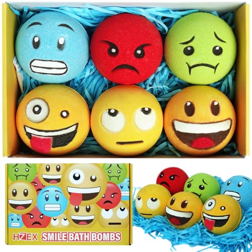 Bath Bombs with a Smile, Extra Large Smile Face Bathbombs for Kids, Creative and Fun Bathtime with HZEX Organic Bath Bomb Set for Woman, Men and The Entire Family, Bathbomb Fizzie with Essential Oils