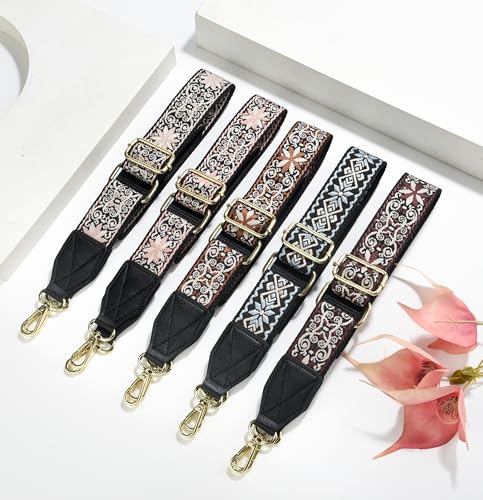 Image of Purse Strap,1.5 inch Leather End Shoulder Strap Adjustable Replacement,Retro Multi-Pattern Crossbody Bag Straps