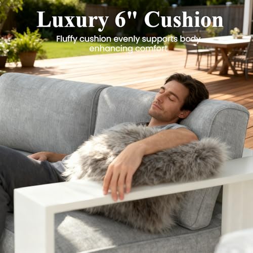 Image of LayinSun Oversized Aluminum Outdoor Furniture Set, 4 Piece Patio Sofa Sets with Coffee Table, Deep Seating and Upgraded 6-inch Cushions for Porch, Balcony, Deck