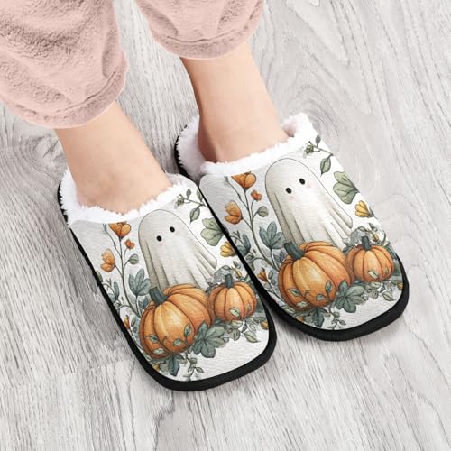 Painted Ghosts Pumpkin White Slippers For Women Men Soft Memory Foam Non-Slip Hallowmas Winter Indoor House Shoes Travel Slipper4