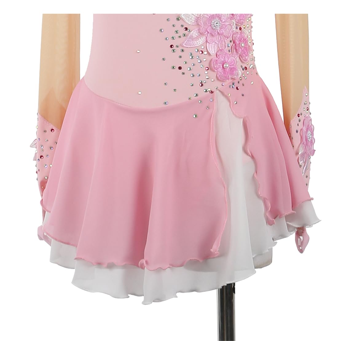 Bambina Vestito da Pattinaggio Artistico Blu Floreale Maniche Lunghe Body da Balletto Danza Vestito da Ballo Latino Danza Body Ginnastica Ritmica per Donna