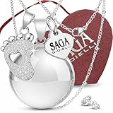 SAGA GIOIELLI - Collar Mujer Llamador de Angeles Embarazada en Acero Inoxidable, Regalos Perfecto para Ebarazadas (Cadena y Colgantes)