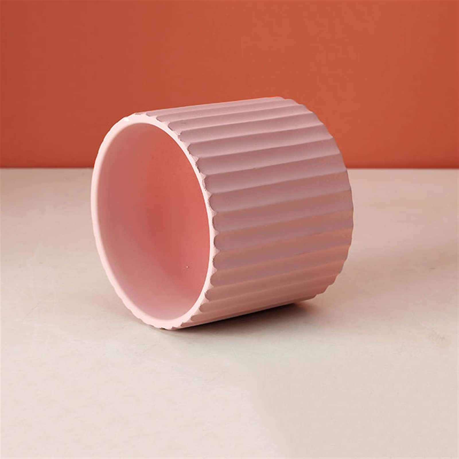 Doniczka Prosta pionowa doniczka w paski z tacą okrągła ceramiczna doniczka kryty orchidea kaktus doniczka na sukulenty z otworami drenażowymi Doniczki(Pink)