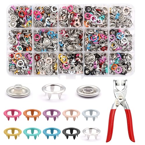 ZYKORT 250 Sets Botones de Presion Metalicos, 9.5 mm Vistoso Corchetes de Presion Metalicos, Botones de Presion con Alicates y Caja para Ropa Infantil, Ropa Adultos, Tela, Bolso de Bricolaje