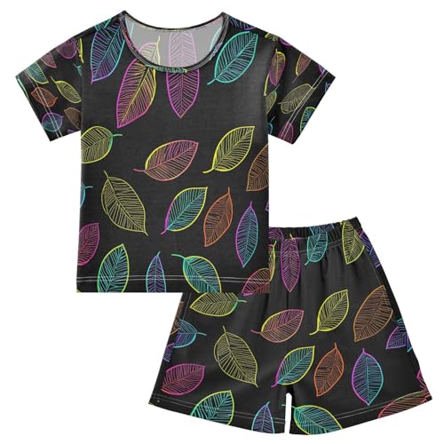 senya Short Sleeve Pajamas Sets Summer Cotton Sleepwear Neon Leaves
